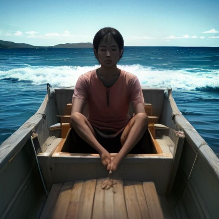 sad wojak sitting in a boat on the ocean